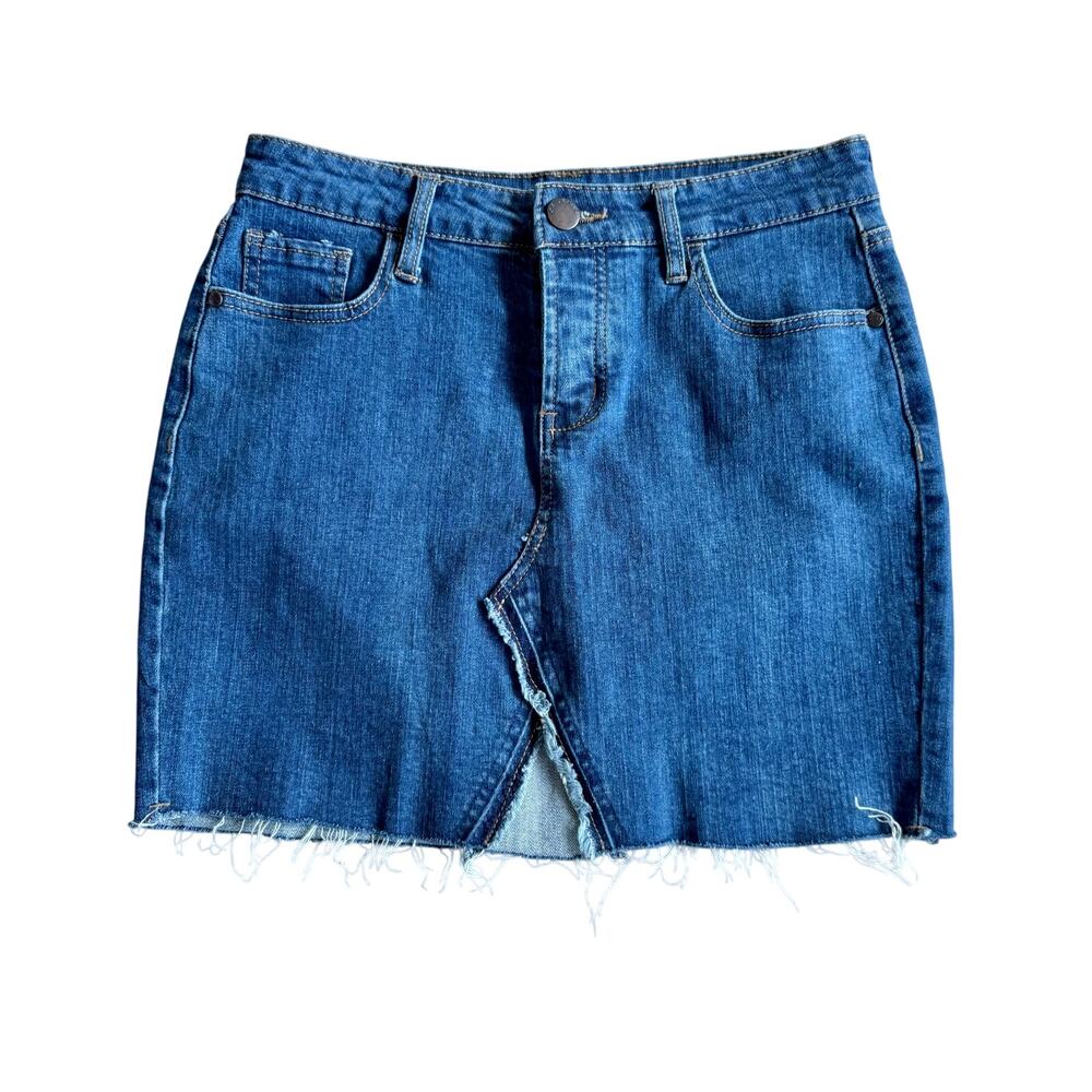 CP Shades Womens Size 5 Blue Denim Jean Mini Skirt Raw Hem